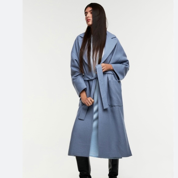 Zara Wool Blue Belted Spring Coat Sz. XL - Picture 1 of 9